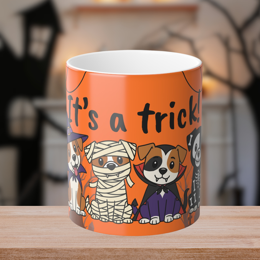 Dog Mom Halloween Magic Mug 🎃 | Orange Heat Reveal Cup with Costumed Dogs - "It's a Trick!"